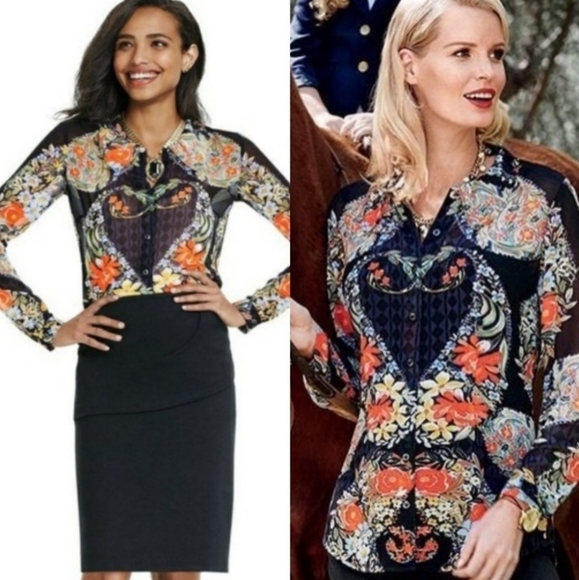 CAbi 3072 Floral Print Semi Sheer Button Up Shirt - Picture 7 of 8